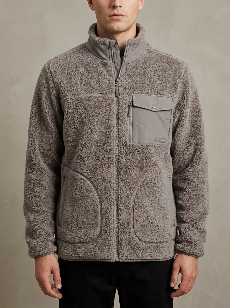 Hiking Sherpa Fleece Zip Utility Jacket