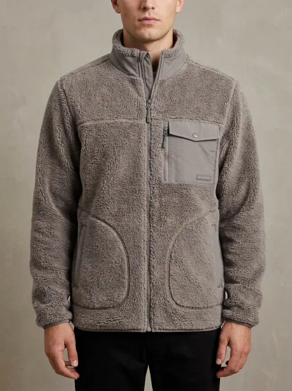Hiking Sherpa Fleece Zip Utility Jacket