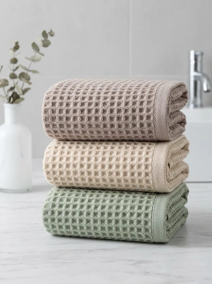 Minimalist Waffle-Texture Three-Piece Towel Set