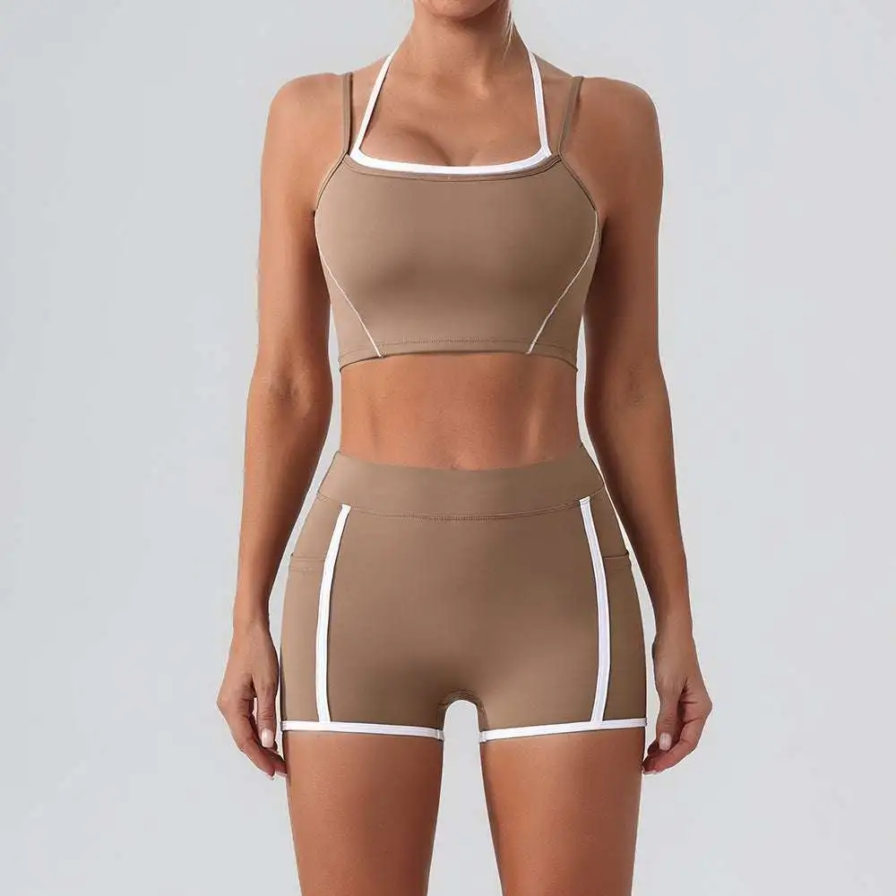 Contrast-Trim Backless Top and Shorts Active Set