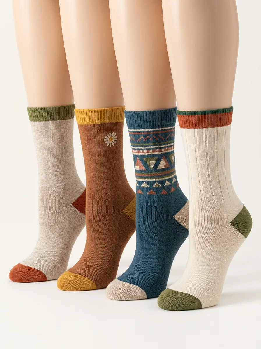 Core Geometric Floral Style Women's Four Pair Socks