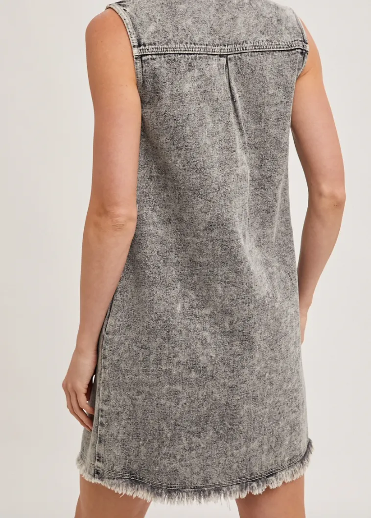 Washed Shirt Dress With Frayed Hem