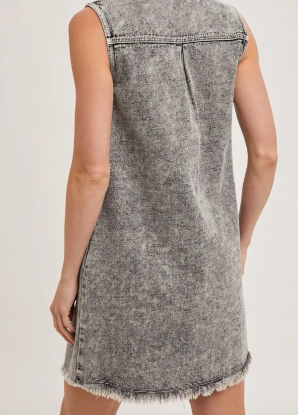 Washed Shirt Dress With Frayed Hem