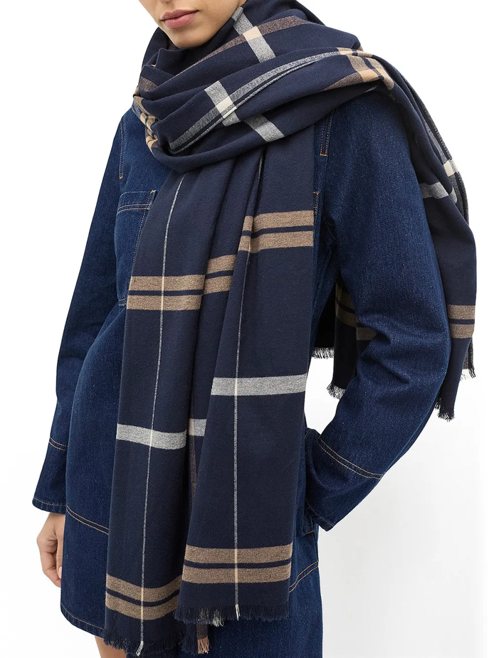 Retro Checkered Fringed Scarf