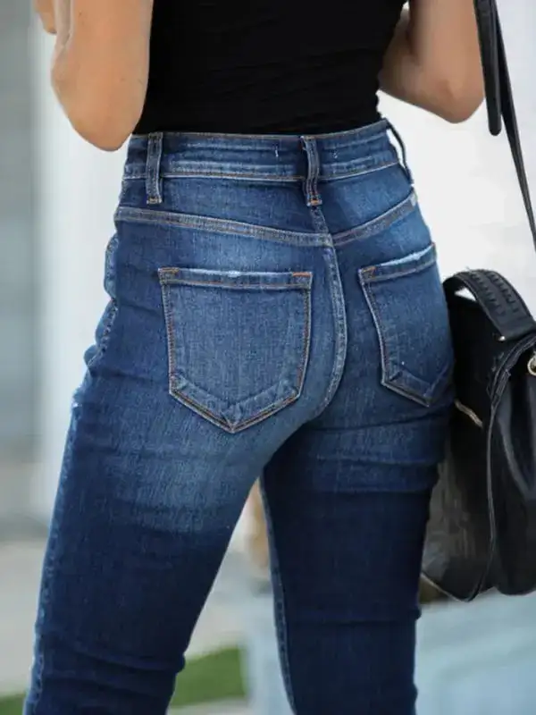 High Waist Ripped Elastic Denim Jeans