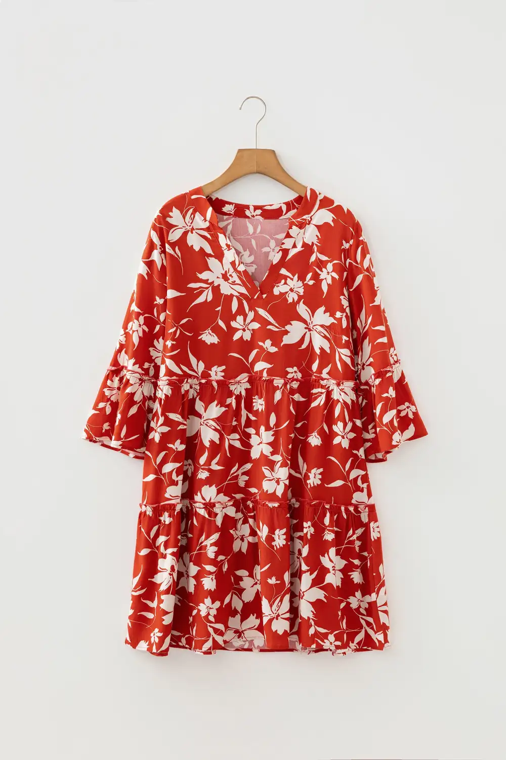 Boho Lettuce Trim Three Quarter Sleeve Mini Dress
