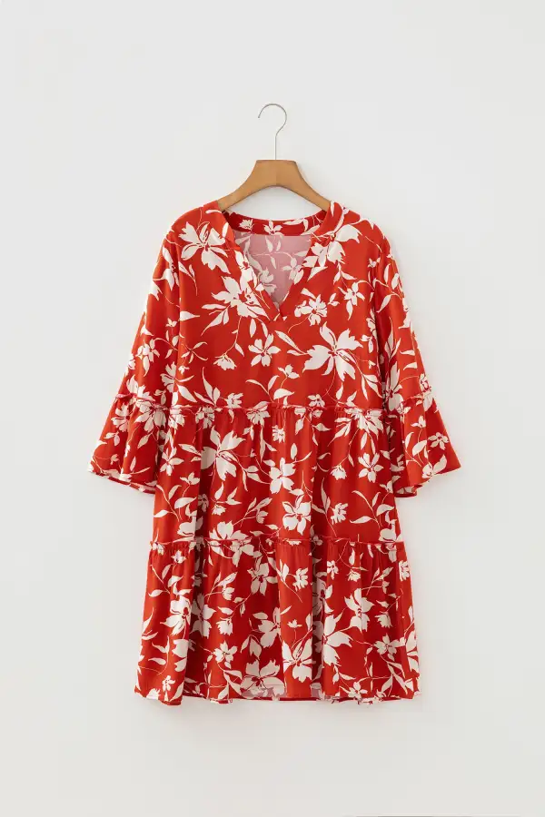 Boho Lettuce Trim Three Quarter Sleeve Mini Dress