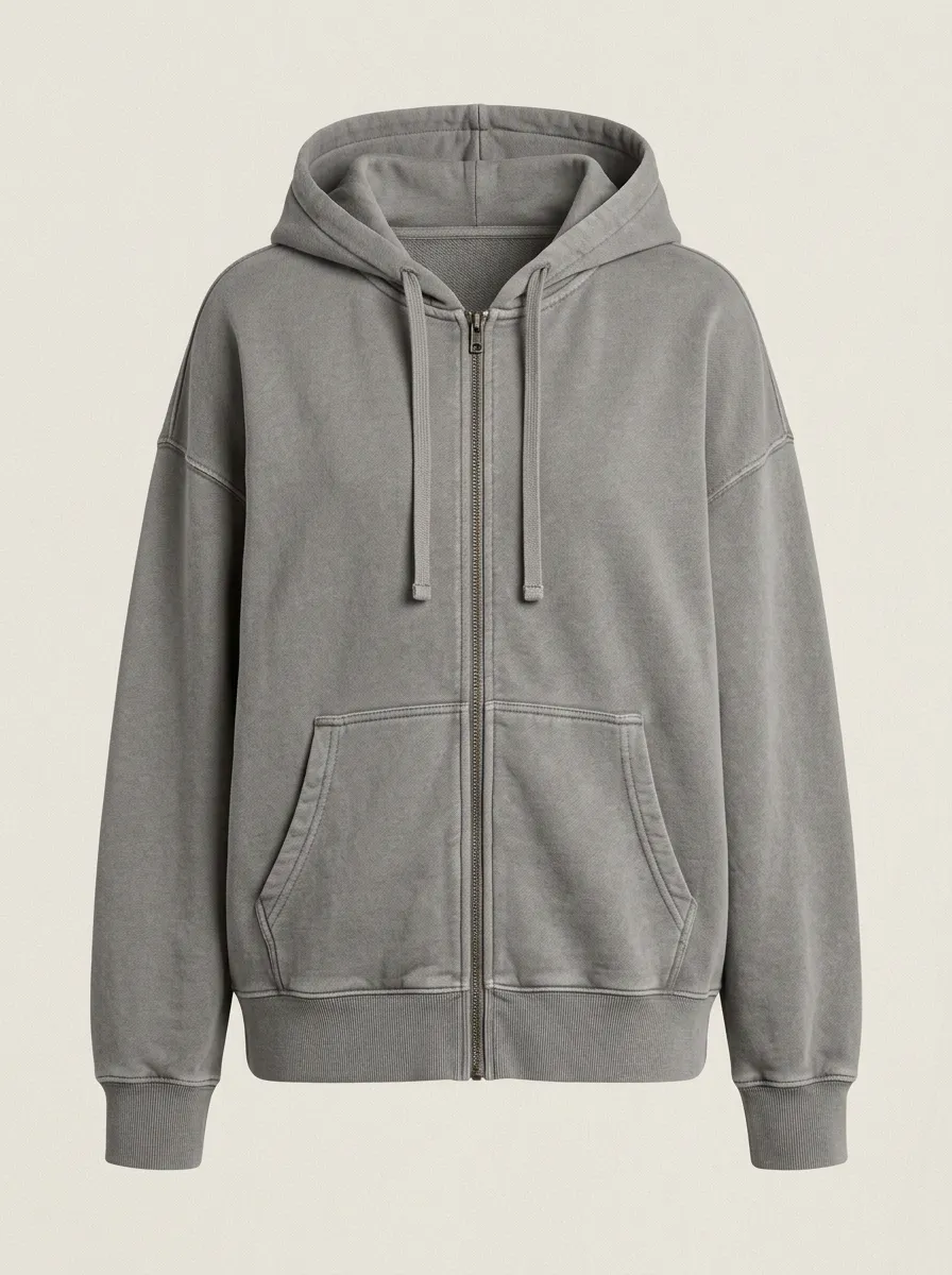 Plain Unisex Zip-Up Hooded Jacket