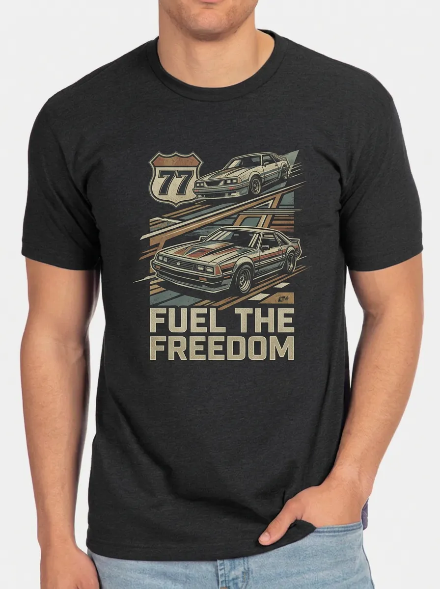 Men's Vintage Car Enthusiast 77 Fuel The Freedom Printed T-shirt