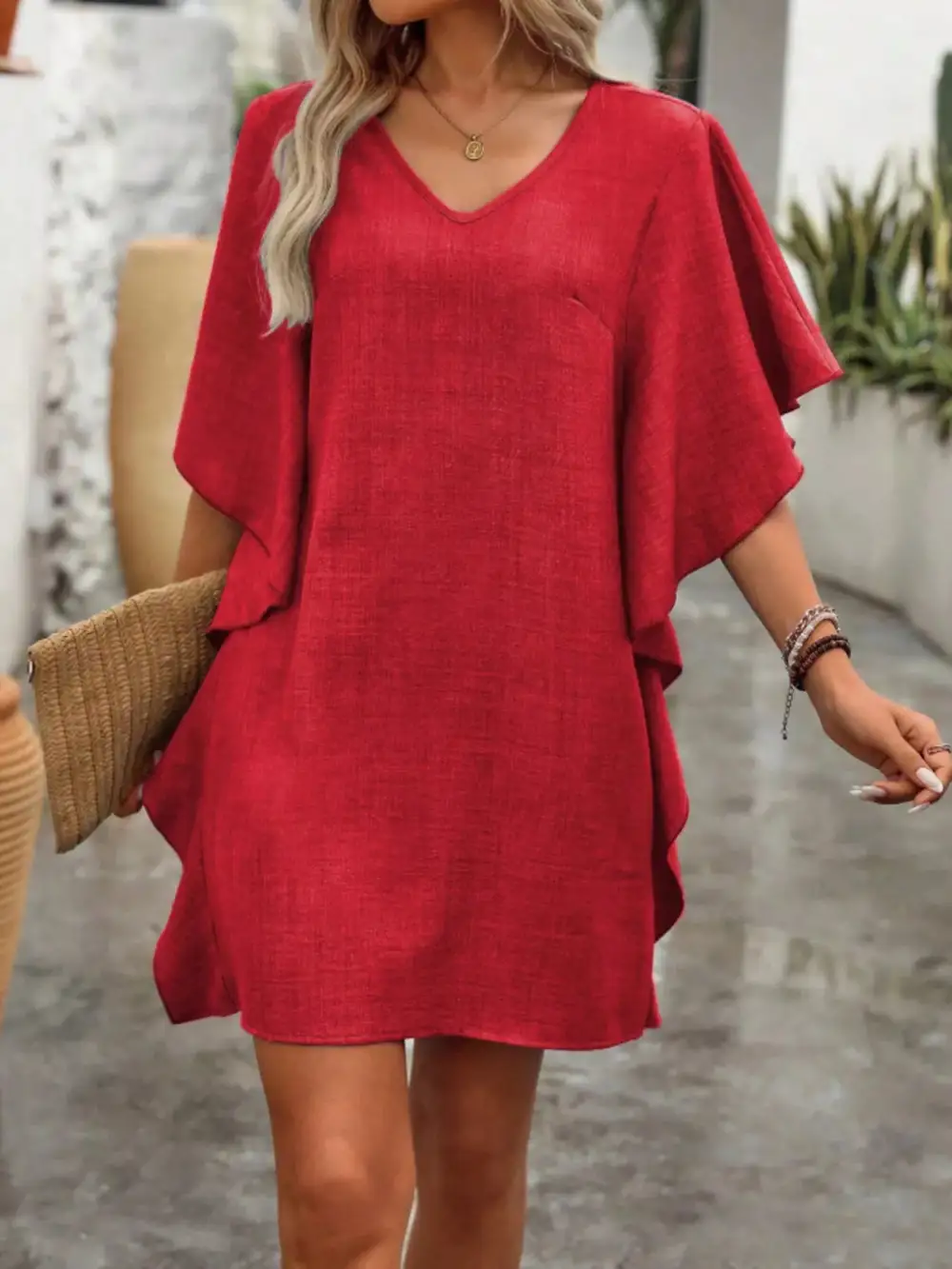 V Neck Mini Dress