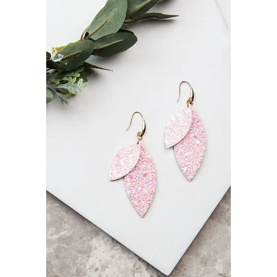 Layered Leaves Glitter Earrings Multiple Colours