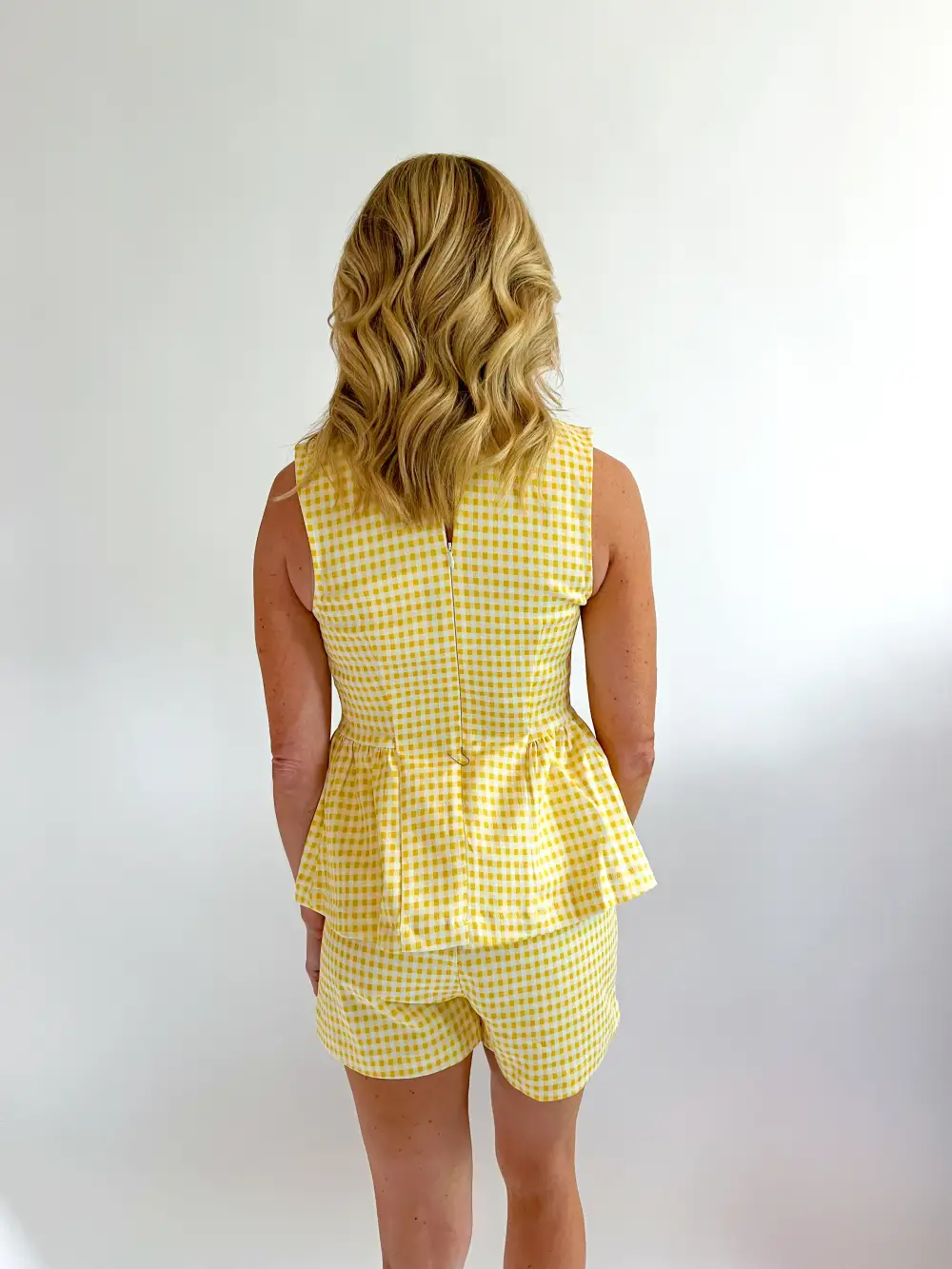 Gingham Peplum Top And Shorts Set