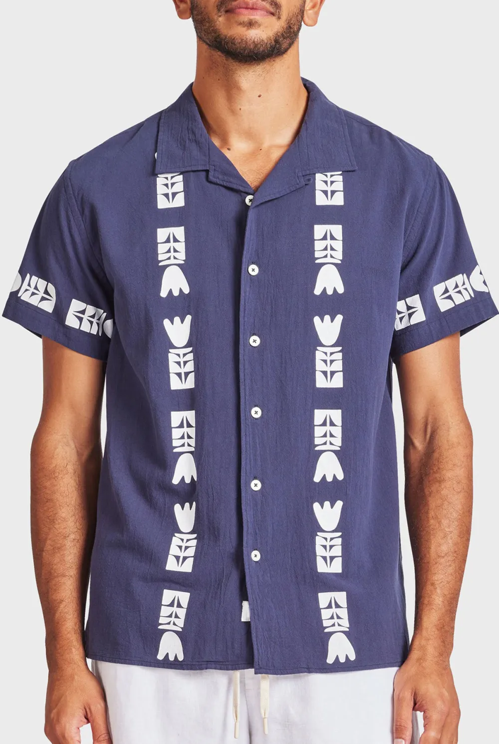 Kemp Short Sleeve Shirt- Navy/white