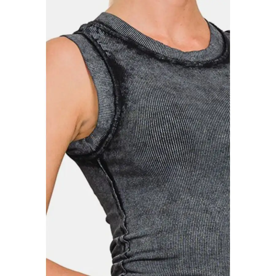 Round-Neck Ribbed Washed Tank Top