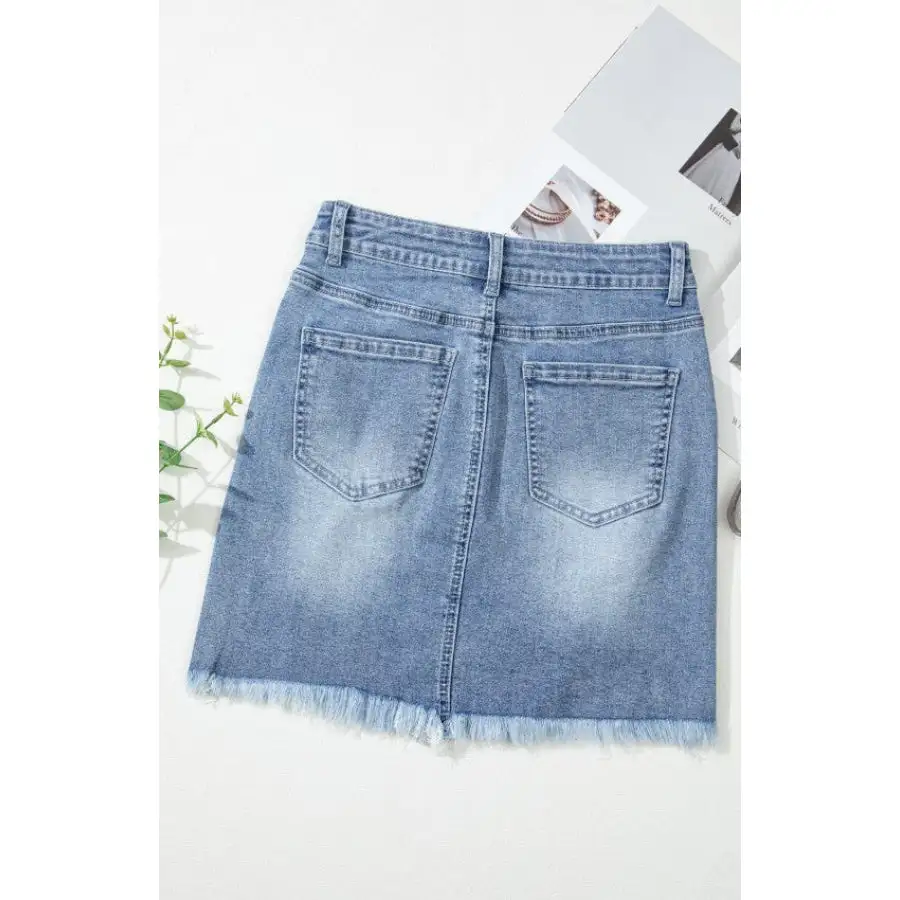 Distressed Raw Hem Heart Denim Skirt