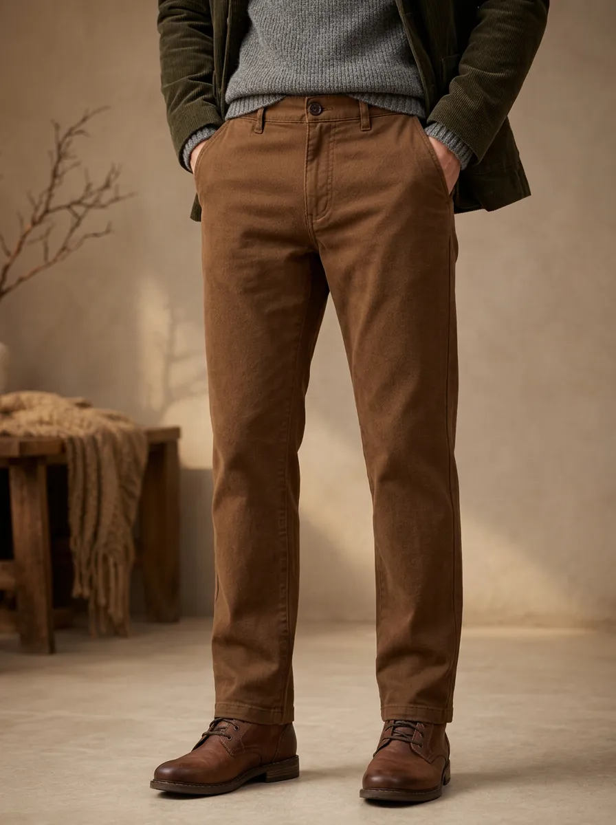 Men's Soft Touch Cotton Chino Button Fly Pants for Autumn Winter