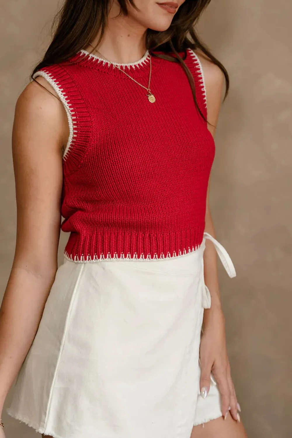 Contrast Color Trim Vest Vest