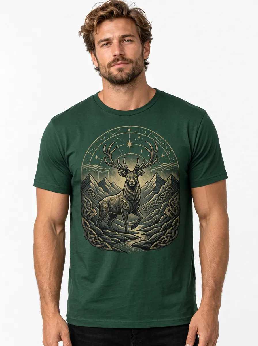 Men's Stag Crew-Neck Short-Sleeve Chest-Sleeve Relaxed Mountain T-Shirt