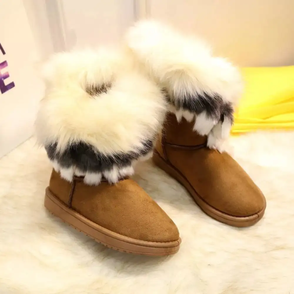 Fluffy Fur Cuff Round Toe Boots
