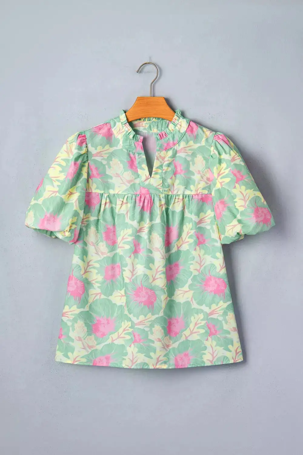 Textured Floral Print Puff Sleeve Blouse