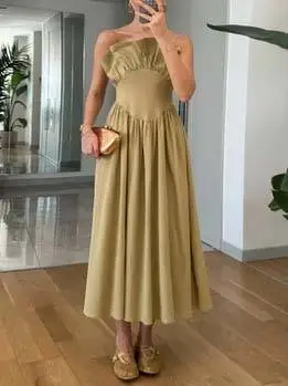 Vintage Tube Top Suspender Midi Dress