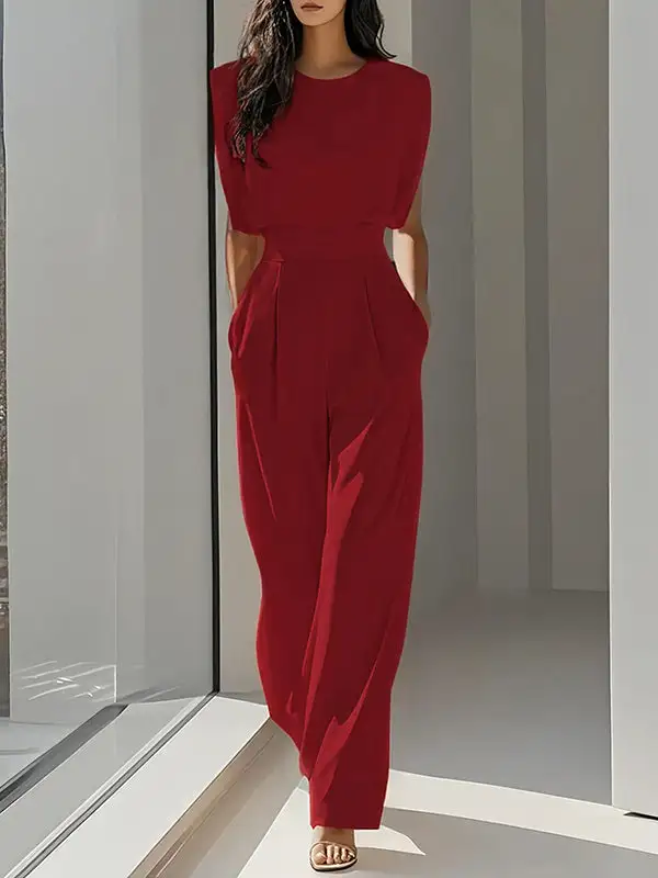 Losse Geplooide Effen Kleur Split Joint Jumpsuits Met