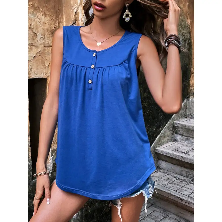 Button Detail Round Neck Tank