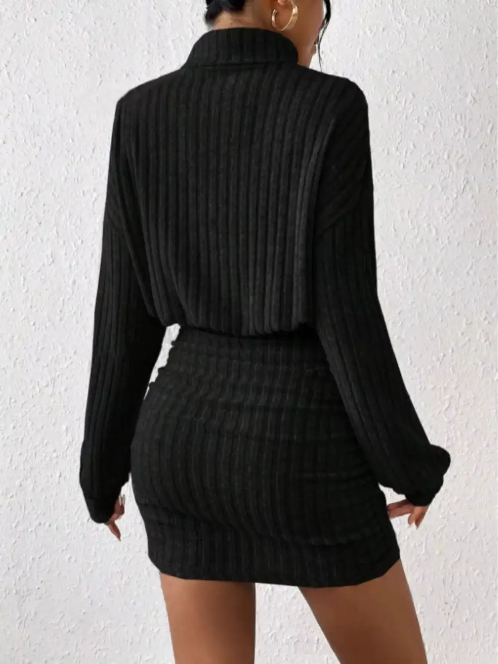 Ribbed Knit Turtleneck Bodycon Mini Dress