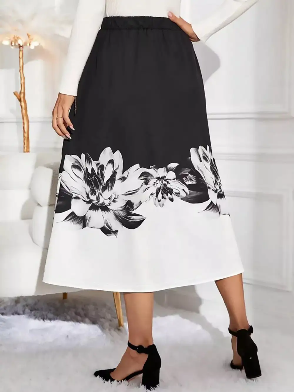 Floral Print A-LINE Midi Skirt