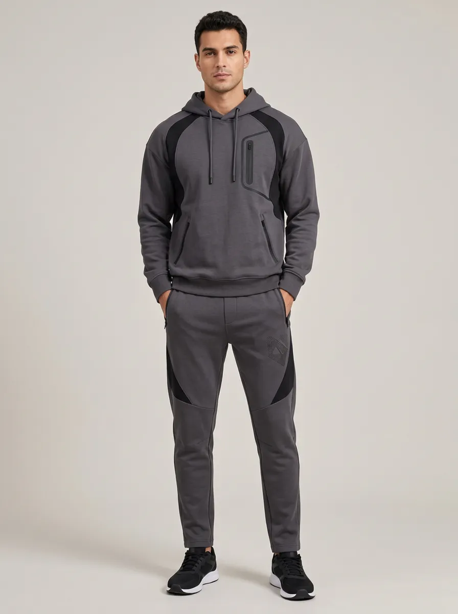 Men's Athletic Gym Training Colorblock Zippered Hoodie Jogger Set