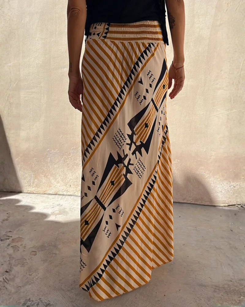 Easy Fit Striped Long Skirt