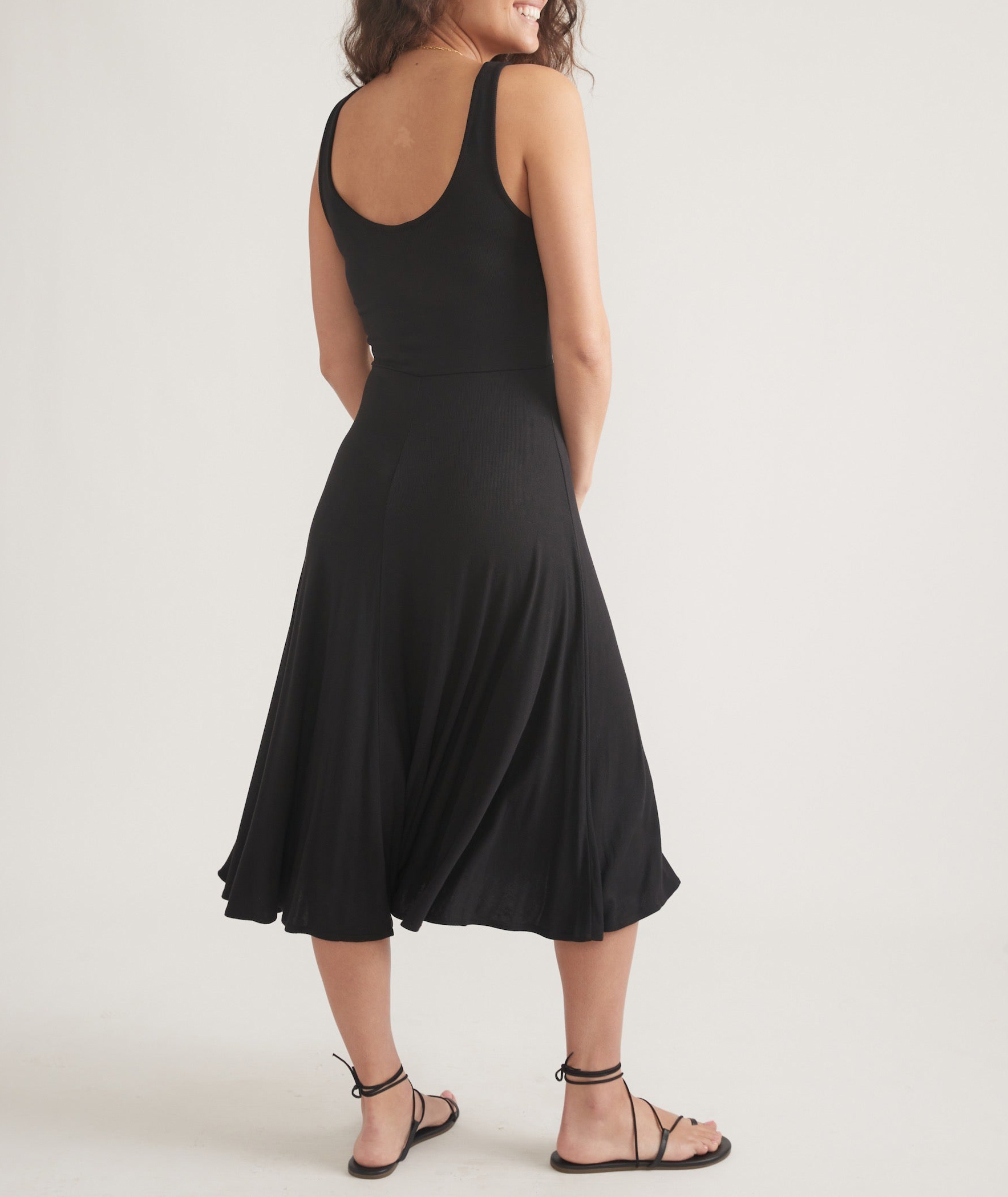 Black Sleeveless A-Line Midi Dress