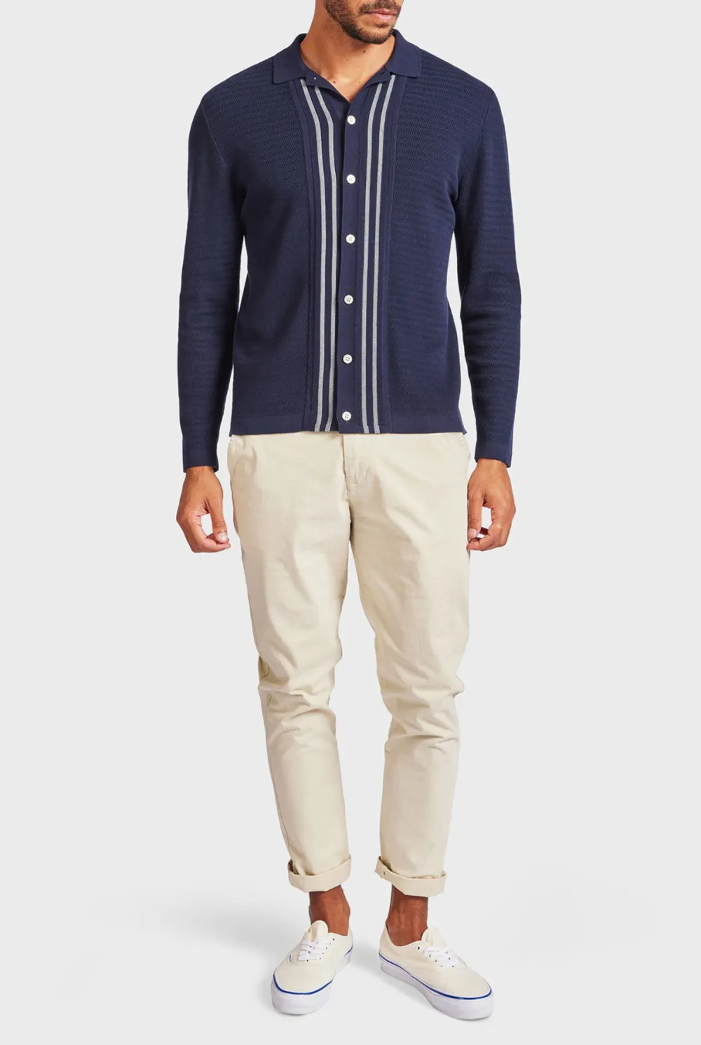 Ross Stripe LS Knit Shirt- Navy