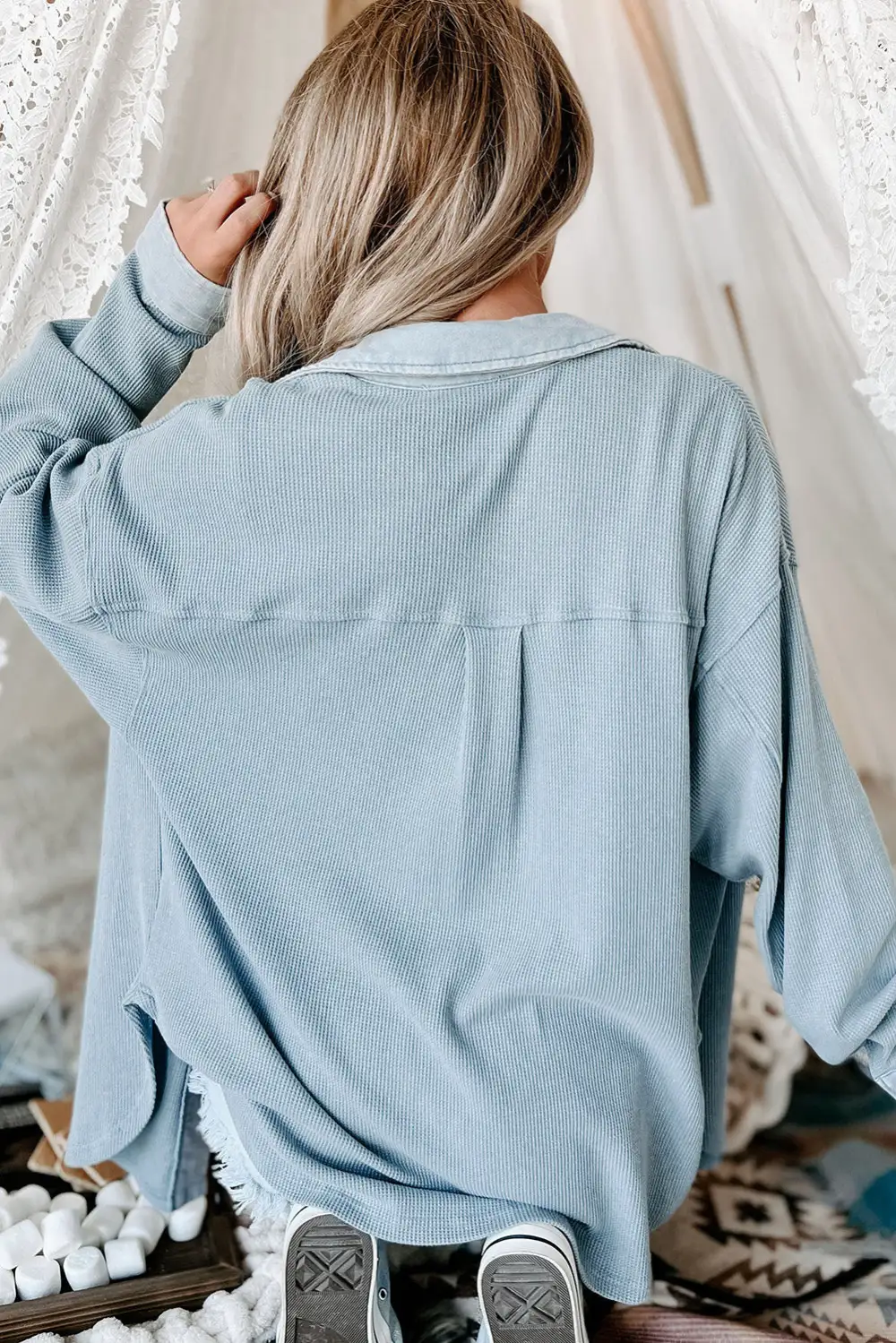 Waffle Knit Pocket Button-Up Shirt Jacket
