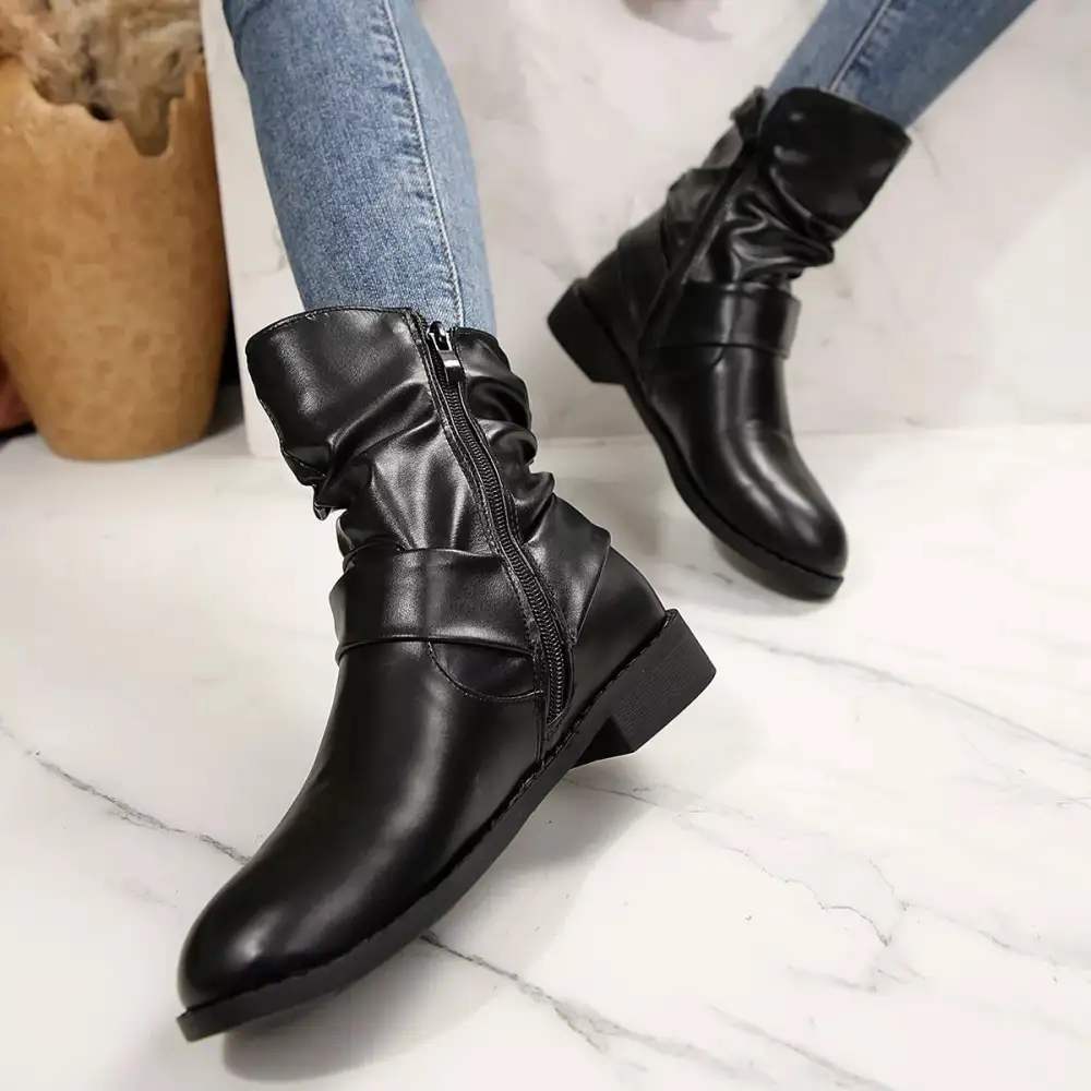 Round Toe Low Heel Boots