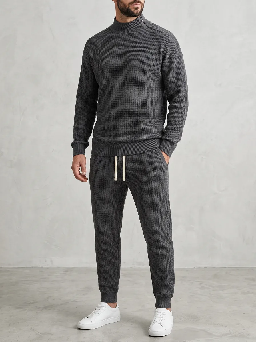 Refined Casual-Look Men's Knit Sweater Tracksuit Set