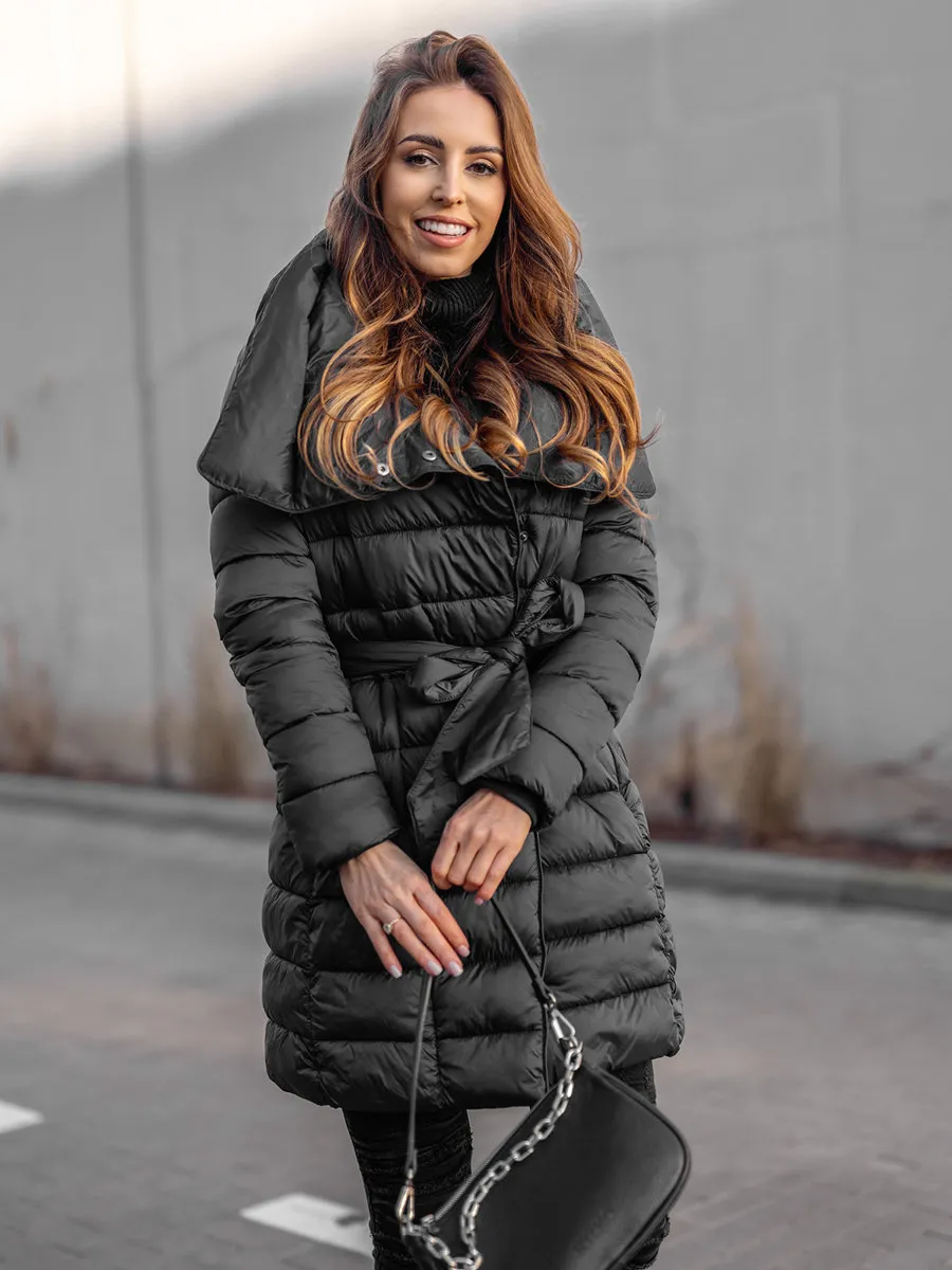Black long women's winter jacket