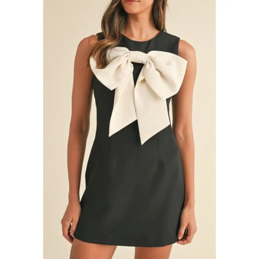 Bow Contrast Sleeveless Mini Dress