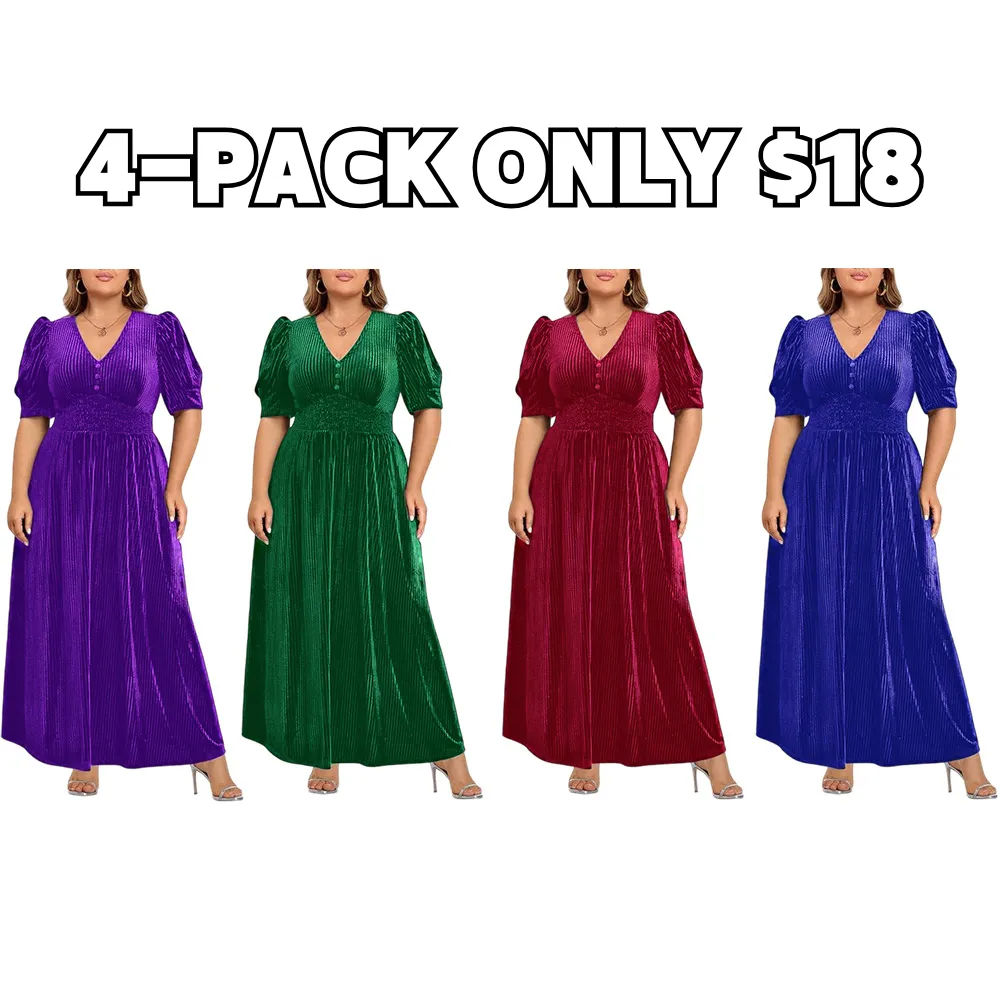 Women’s  Velvet Wedding Guest Dress - Fall Formal Holiday V Neck Empire Waist Long Dresses