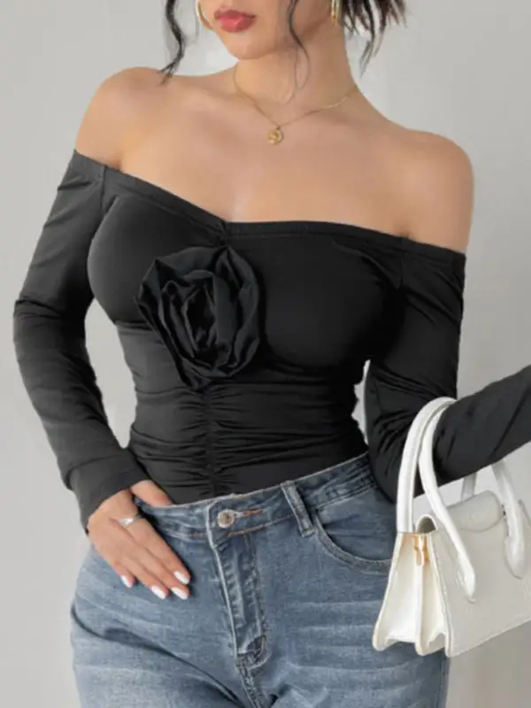 Shoulder Jumpsuit Flower One Slim Bodysuit