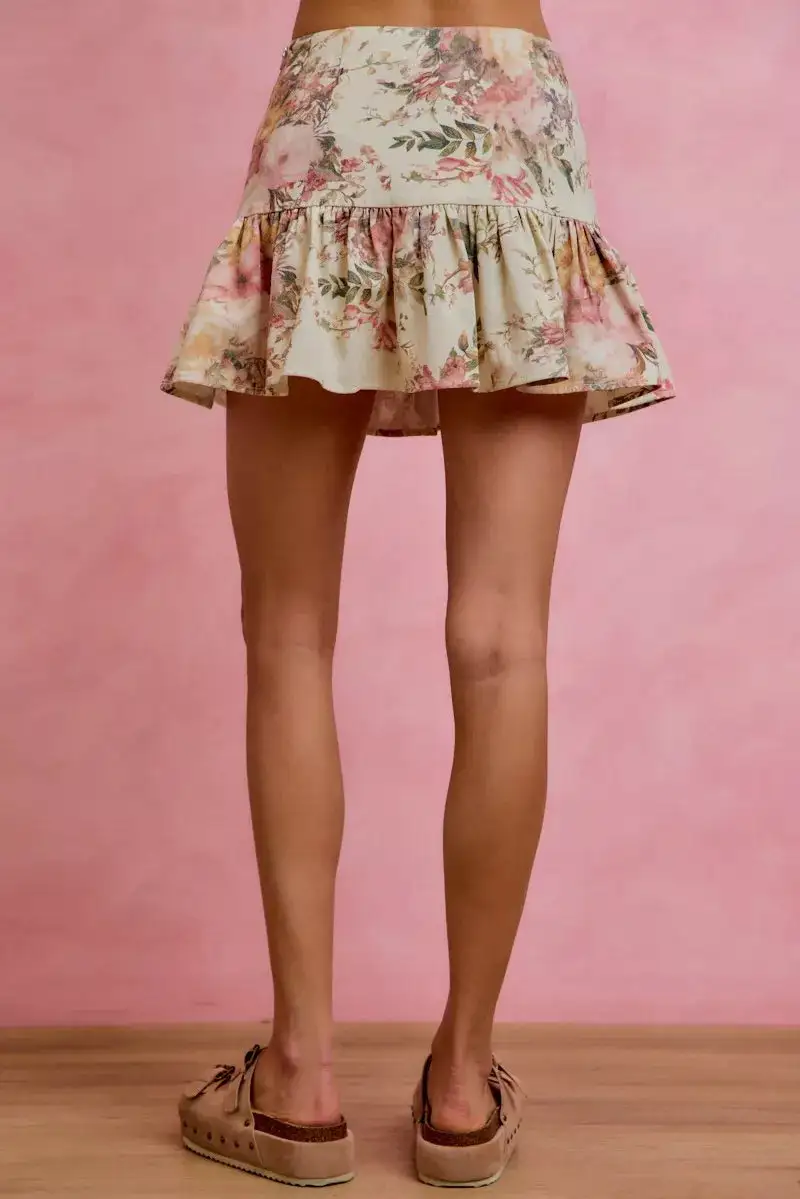 Sequin Floral Print Flared Casual Mini Skirt
