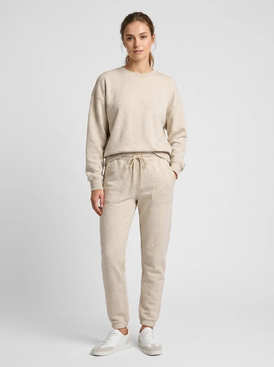 Women's Casual Beige Solid Color Fleece Lounge Set