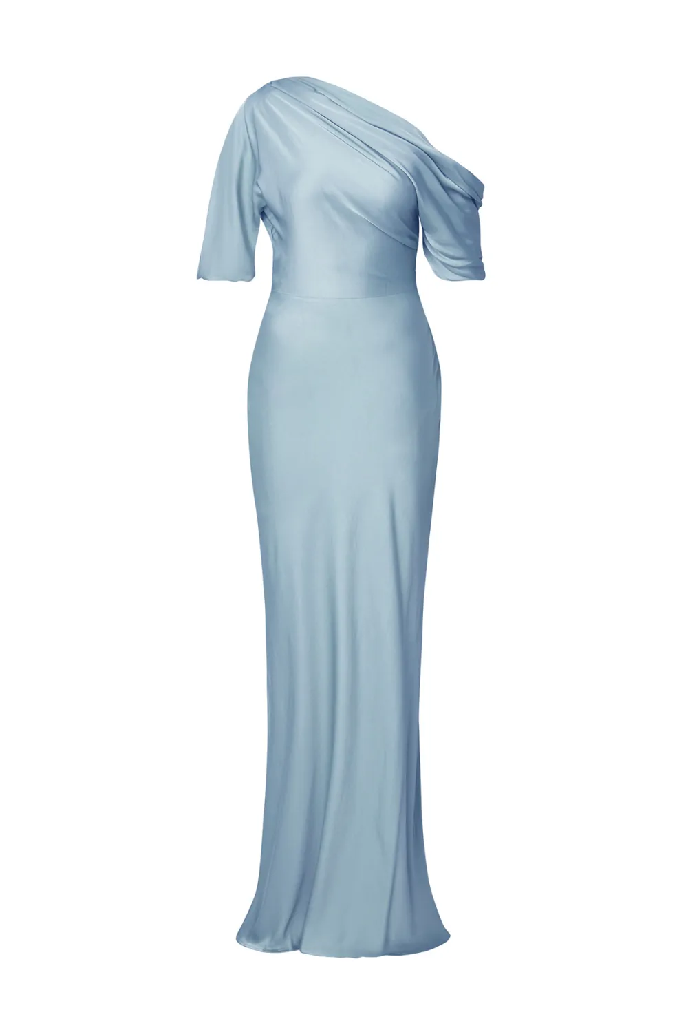 Asymmetrical Shoulder Satin Maxi Dress