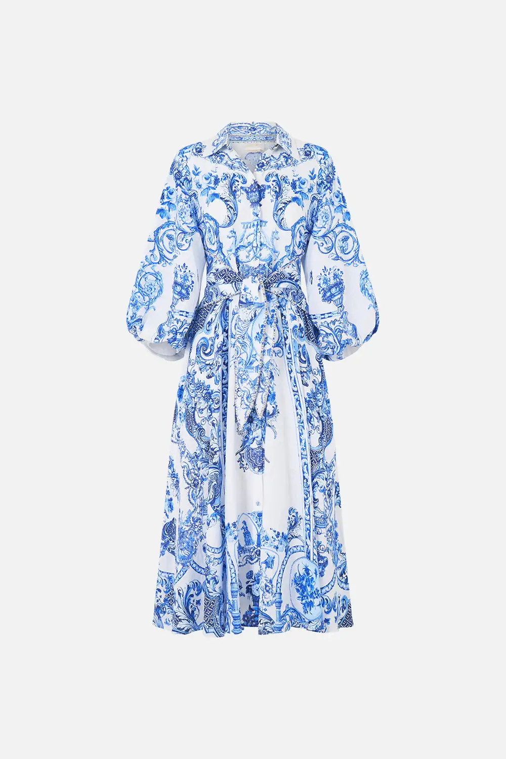 Waist Tie Shirt Dress with Bubble Sleeve