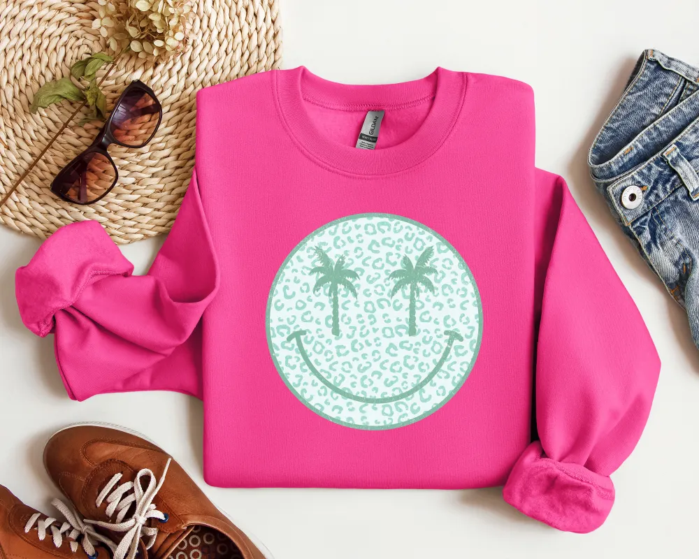 Palm Tree Smiley Graphic Crewneck Sweatshirt