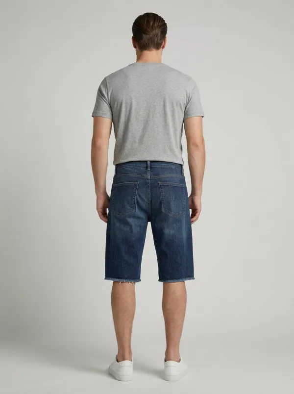 All-Day Embroidered Raw Hem Style Men's Distressed Raw Hem Denim Shorts