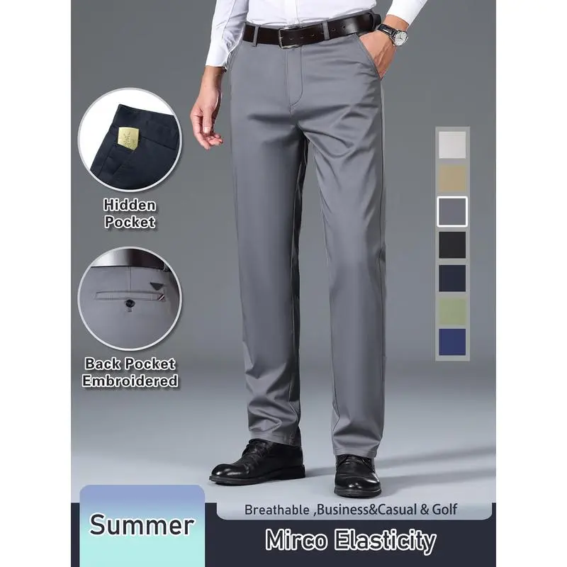 Men's Solid Color Cotton-Blend Casual Dress Pants  Straight Fit · Lightweight · Breathable · Comfortable for Business Commute & Casual Outings