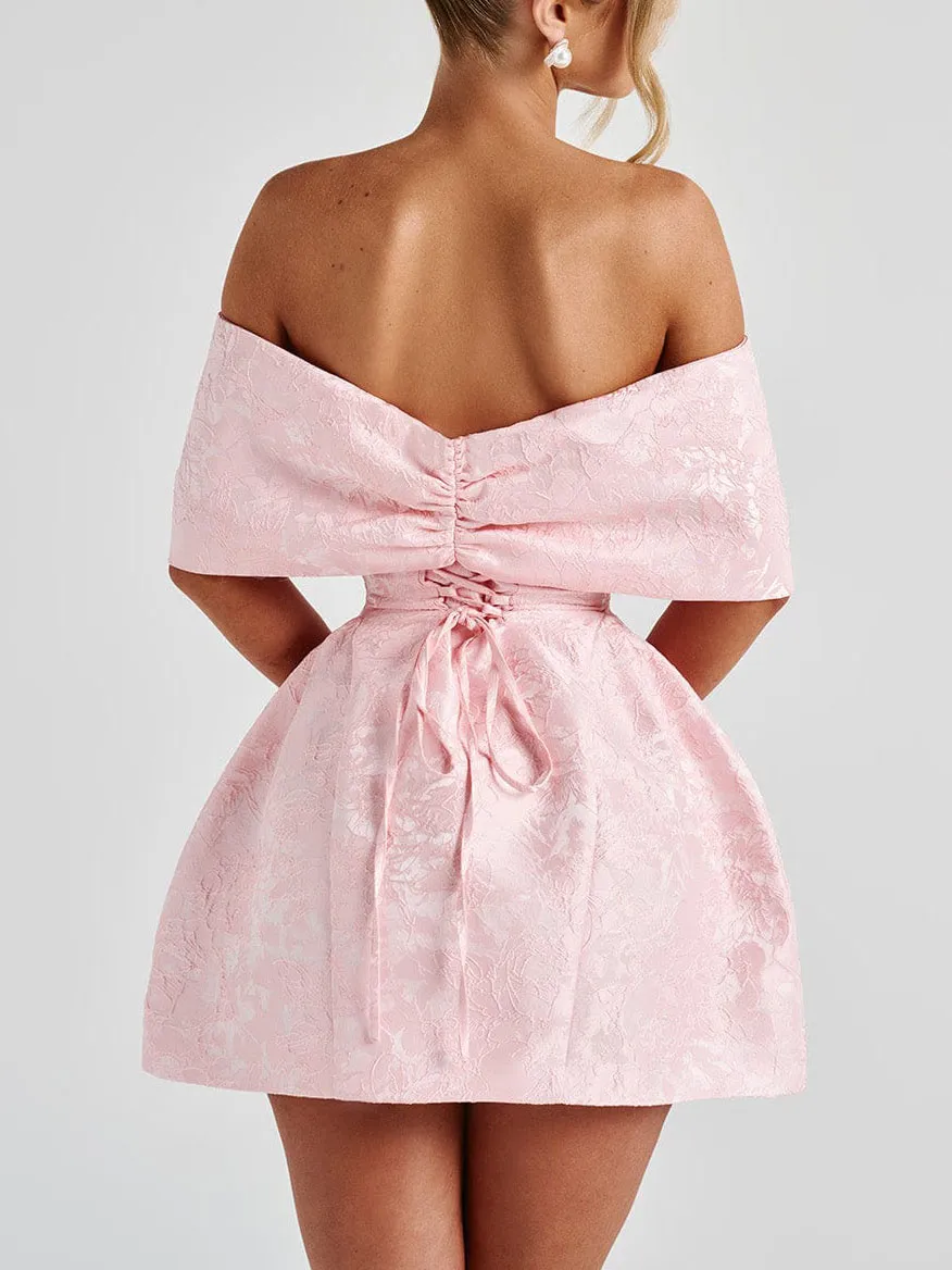Bow Off the Shoulder Jacquard Mini Dress