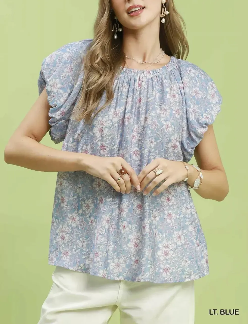 Rayon Floral Puff Sleeve Blouse