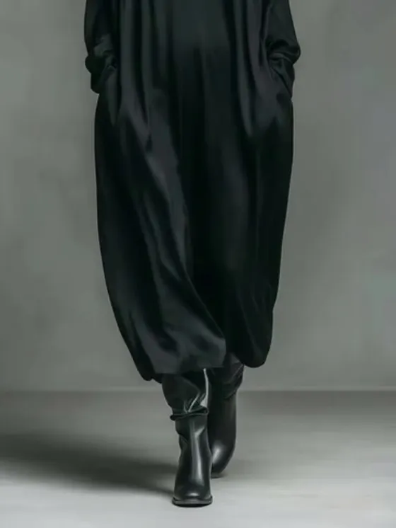 Satin Low Cut Shirt Maxi Dress